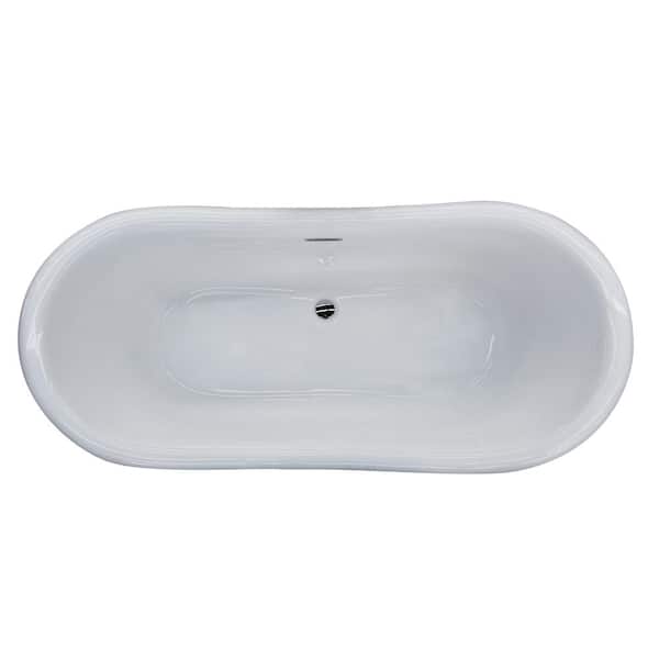 Ruby Series 71 in. x 33 in. Flat Bottom Acrylic Freestanding Soaking Bathtub with Center Drain in Glossy White