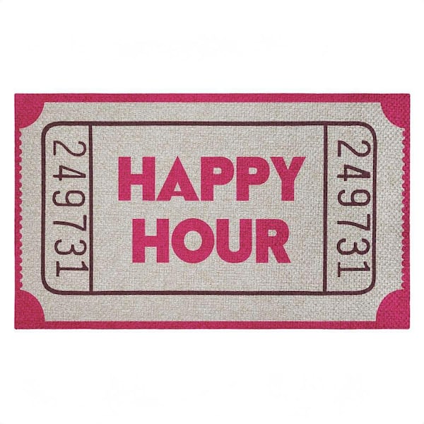 Happy Hour Ticket Stub Pink 18 in. x 30 in. Polyester Non-Slip Outdoor Door Mat