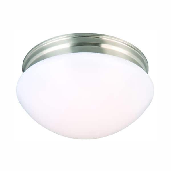 9 in. 120-Watt Equivalent Brushed Nickel Integrated LED Mushroom Flush Mount with White Acrylic Shade
