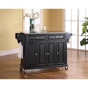 Full Size Black Kitchen Cart with Granite Top