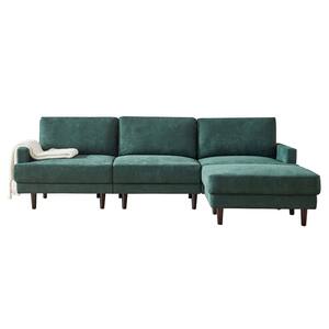 104 in. W Square Arm 3 Seat Fabric Modern L Shaped Sofa in Green