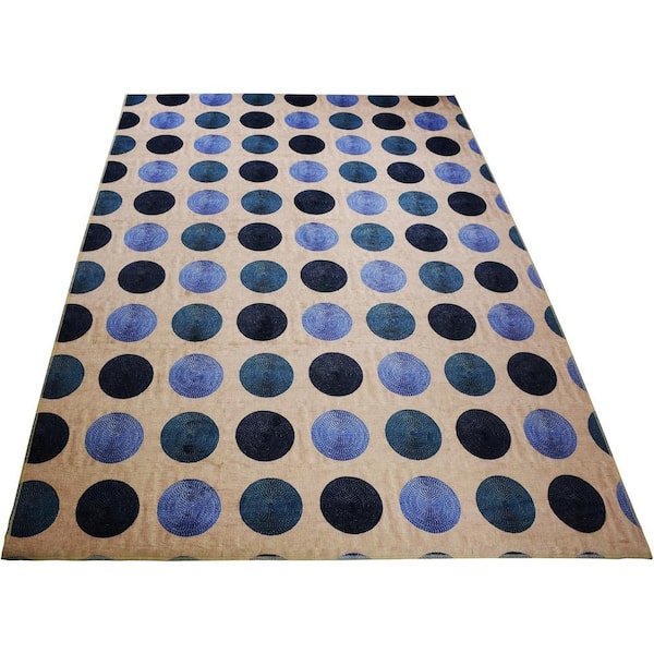 Blue Circles Oatmeal 5 ft. x 7 ft. Area Rug