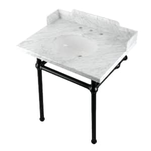 Fauceture 30 in. Marble Console Sink Set with Brass Legs in Marble White/Matte Black