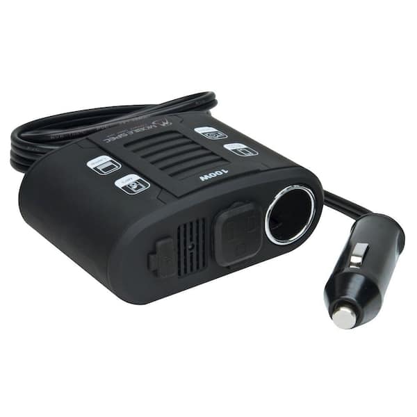 Mobile Spec 100-Watt DC to AC Power Inverter with USB Input and 12-Volt Port, Black