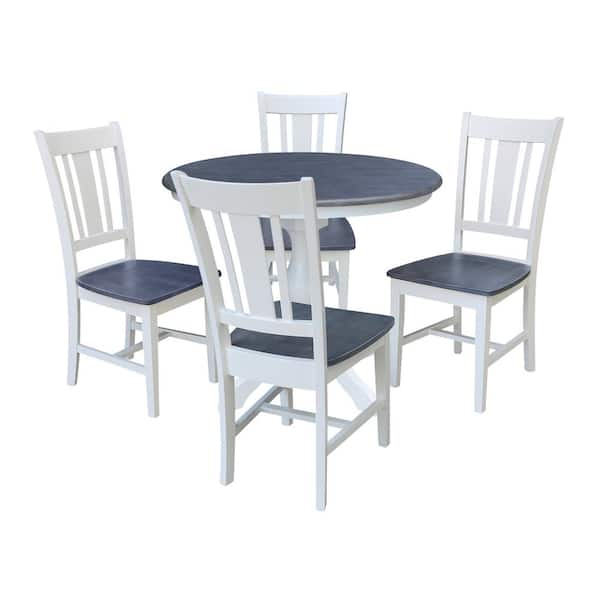 International Concepts Set of 3-pcs - White/Heather Gray 36 in. Solid Wood Pedestal Table and 2 Side Chairs