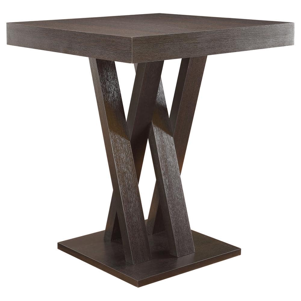 Cappuccino 35.5" Square Wood Bar Table with Double X Base