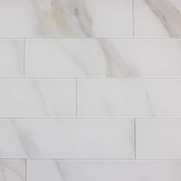 Abolos Nature 36-Pack Gray 4-in x 16-in Glossy Glass Marble Look Wall Tile