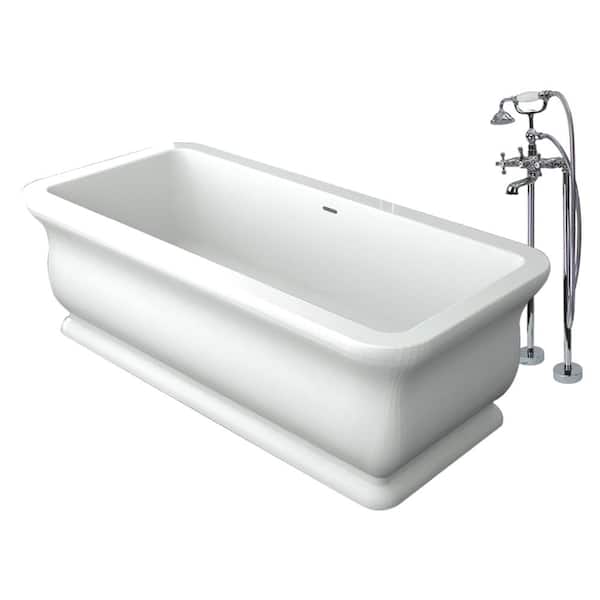 Transolid Cierra 71 in. Stone Resin Flatbottom Bathtub with Faucet in White