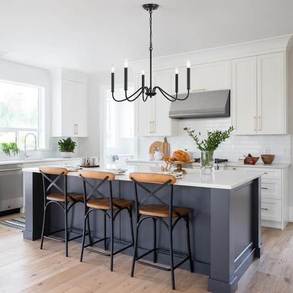 5-Light Black Candle Design Hanging Linear Chandelier Lighting for Kitchen Island