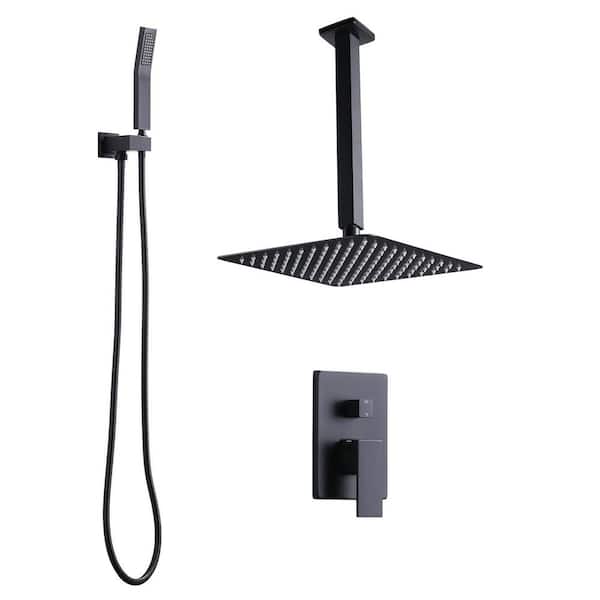 1-Spray 10 in. Dual Shower Head and Handheld Shower Head Ceiling Mount Rain Shower with 1.8-GPM in Matte Black