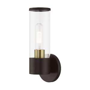 Prestwick 4.25 in. 1-Light Bronze ADA Wall Sconce with Clear Glass