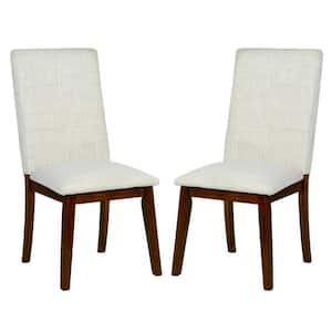 Beige Linen Fabric Upholstered Dining Chair with Flared Legs (Set of 2)