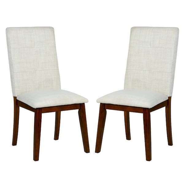 Spaco Beige Linen Fabric Upholstered Dining Chair with Flared Legs (Set of 2)