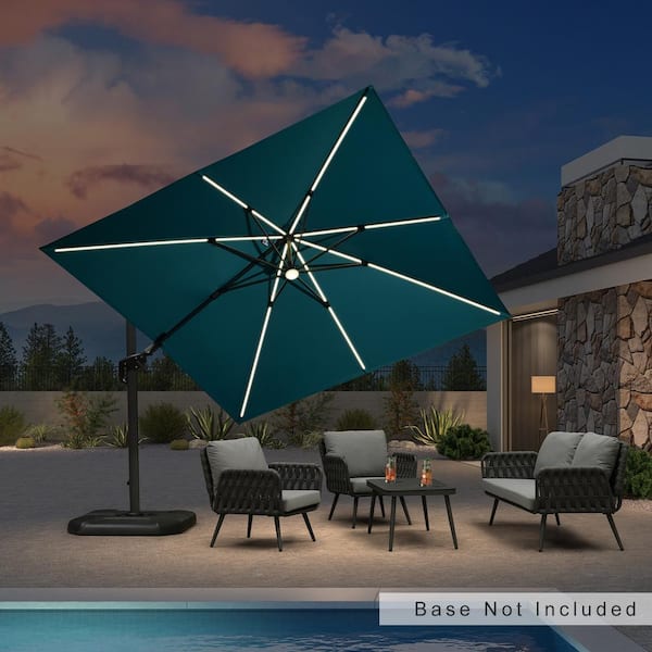 PURPLE LEAF 10 ft. Square Cantilever Umbrella Solar Powered LED Swivel