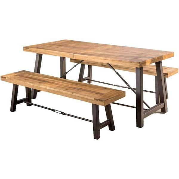 Unbranded 3-Piece Wood Outdoor Dining Set, Brown