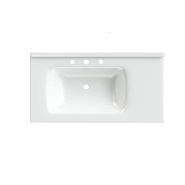 36 in. Undermount Rectangular Bathroom Sink with Pre-Drilled Hole and Anti-Spill Hole in White Premium Ceramic