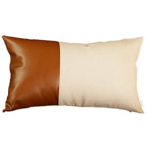 Brown Boho Handcrafted Vegan Faux Leather Lumbar Solid 12 in. x 20 in. Throw Pillow Cover