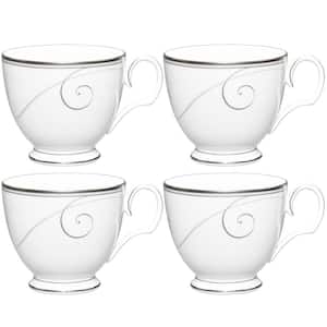 Platinum Wave 7 fl. oz. (Platinum) Porcelain Tea Cups, (Set of 4)