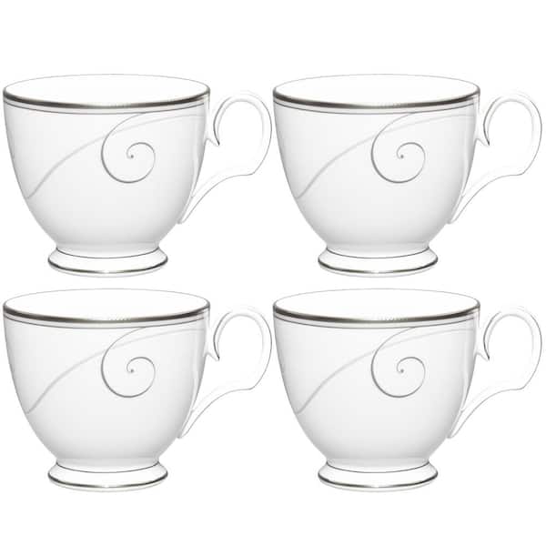 Platinum Wave 7 fl. oz. (Platinum) Porcelain Tea Cups, (Set of 4)