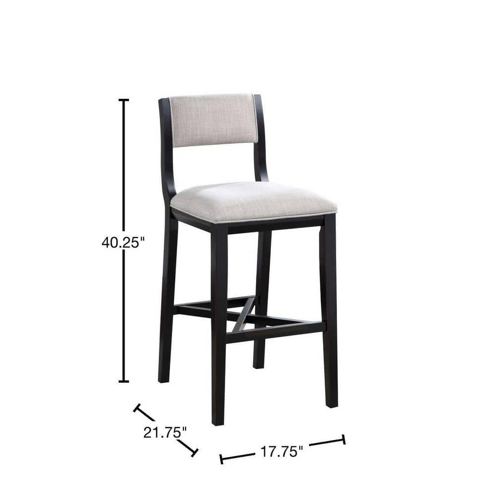 Gray Wood Transitional Bar Stool with Upholstered Seat