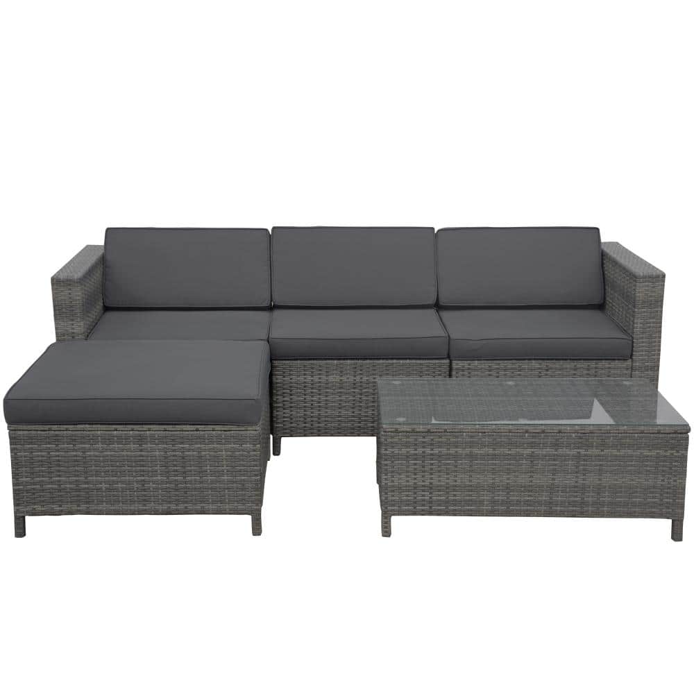 5-Pieces Wicker Patio Conversation Set, Couch Sectional Sleeper Sofa Set, w