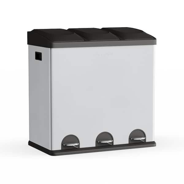 Step N' Sort 16 gal. 3 Compartment Stainless Steel Trash and Recycling Bin