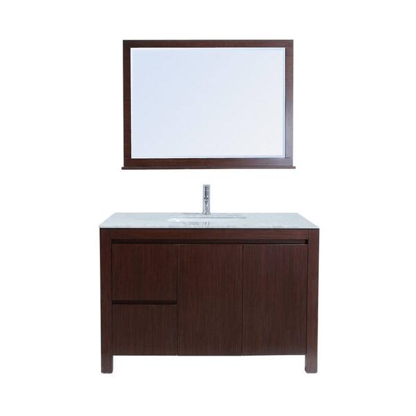 stufurhome Sierra 47 in. Single Vanity in Brown with Marble Vanity Top and Mirror in White-DISCONTINUED