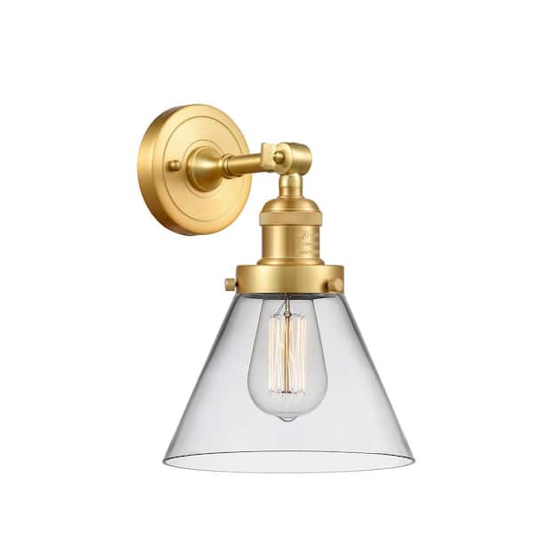 Innovations Cone 1-Light Clear, Satin Gold Wall Sconce with Clear Glass Shade