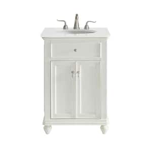 Simply Living 24 in. W x 21 in. D x 35 in. H Bath Vanity in Antique White with Ivory White Engineered Marble