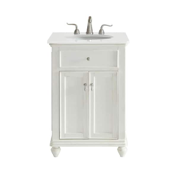 Unbranded Simply Living 24 in. W x 21 in. D x 35 in. H Bath Vanity in Antique White with Ivory White Engineered Marble