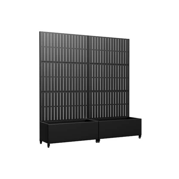 Set of 2-73 in. x 16 in. x 35 in. Black Metal Iron Planter Box with Attached Trellis for Climbing Vegetation