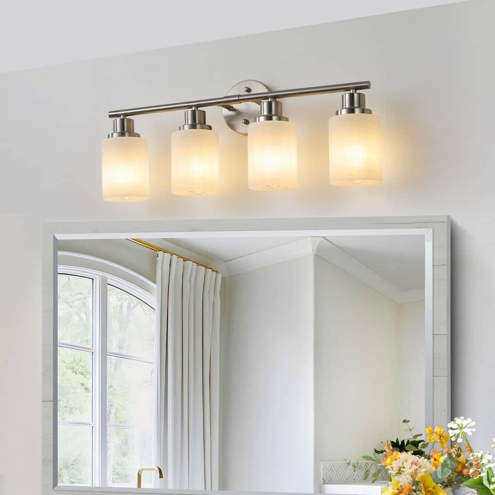 24.4 in. 4 Light Chrome Vanity Light with Frosted Glass Shade price history on PriceWatchPro