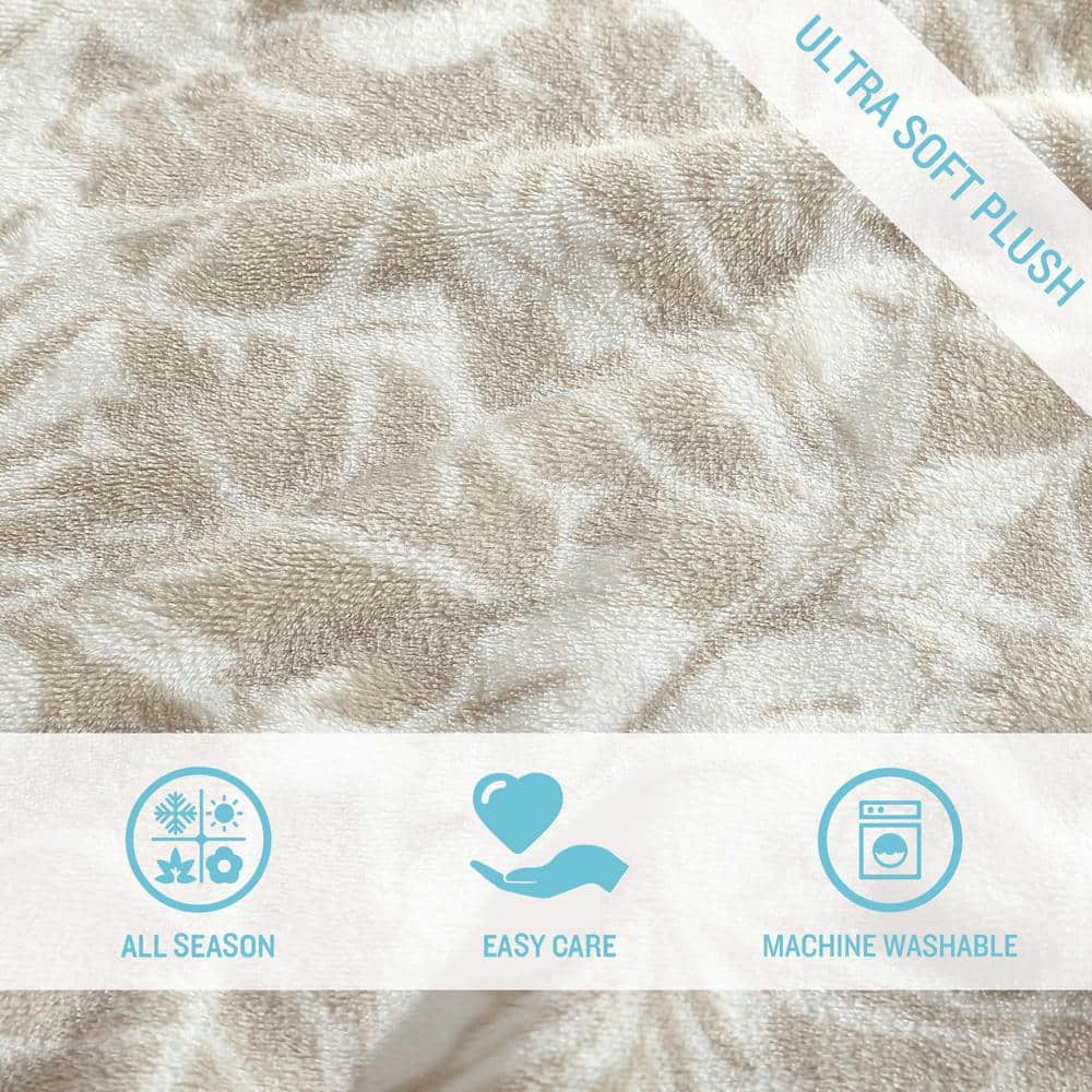 Costa Blanca Beige Reversible Fleece Throw Blanket 50" x 70"