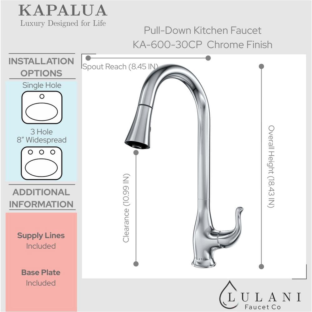 Kapalua Chrome Single Handle Pull-Down Kitchen Faucet