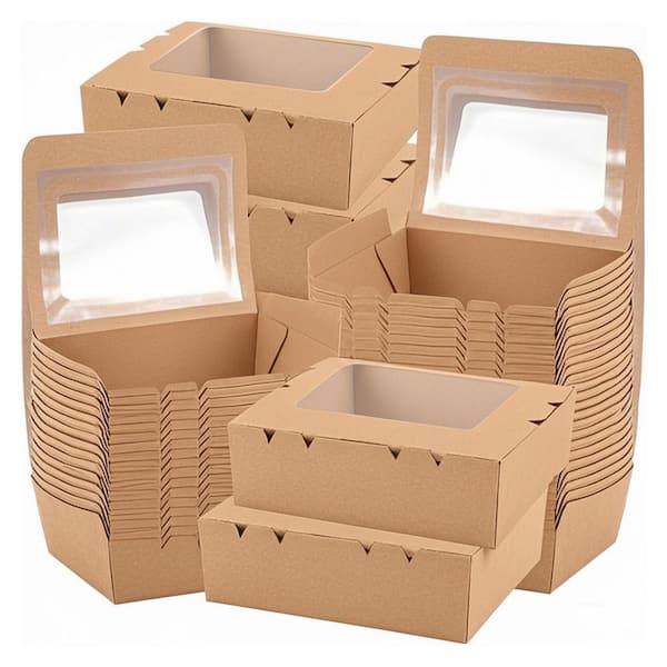 Kraft Paper Take Out Food Containers with Windows Leak-Proof Disposable Lunch Box Water-Proof 30 Pack