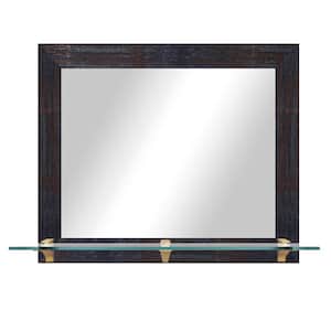 Modern Rustic ( 25.5 in. W x 21.5 in. H ) Steel Brass Horizontal Mirror with Tempered Glass Shelf and Brass Brackets
