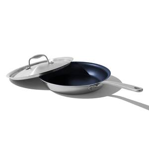 10 in. 5 Ply Stainless Steel Clad Base Professional Grade Nonstick Induction Compatible Frying Pan in Blue with Lid