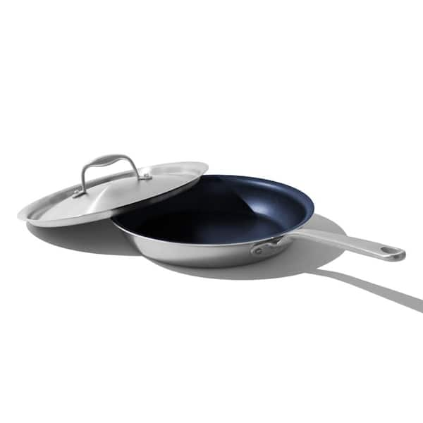 10 in. 5 Ply Stainless Steel-Clad Base Professional Grade Nonstick Induction Compatible Frying Pan in Blue Lid