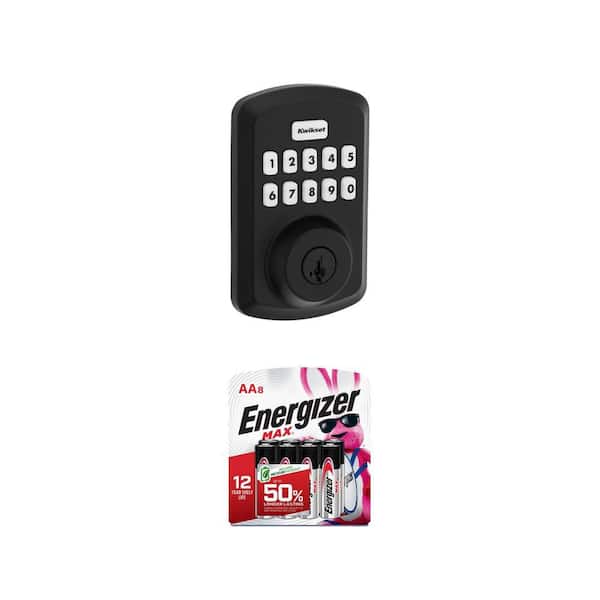 Powerbolt 250 Matte Black Electronic Deadbolt and MAX AA Alkaline Batteries (8-Pack)