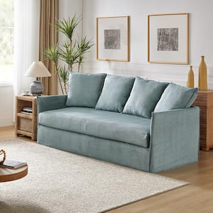 Severin 80.3 in. Square Arm Polyester Rectangle Slipcovered Sofa in Sky