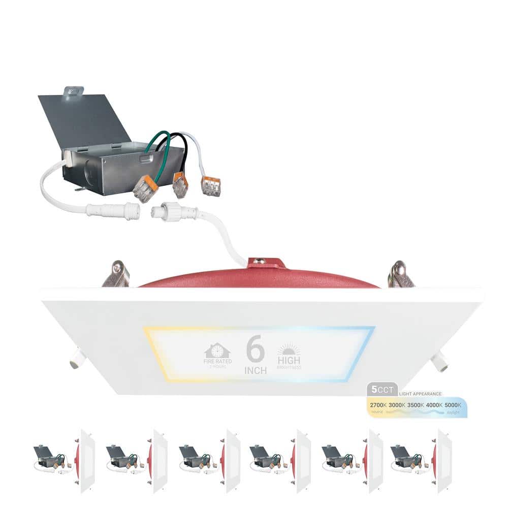 6 in. Square Trim 2HR Fire Rated Canless 27K-50K Select New Construction 15W Integrated LED Recessed Lighting Kit 6PK price history on PriceWatchPro
