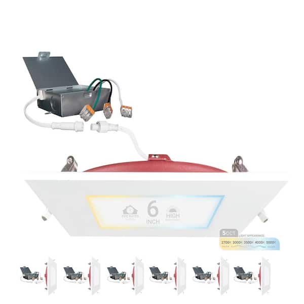 NuWatt 6 in. Square Trim 2HR Fire Rated Canless 27K-50K Select New Construction 15W Integrated LED Recessed Lighting Kit 6PK