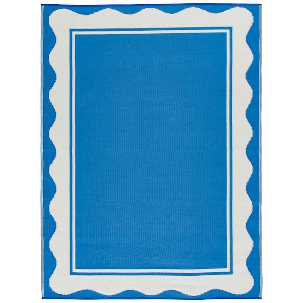 Blue Wave Border 6 ft. x 8 ft. Indoor/Outdoor Area Rug