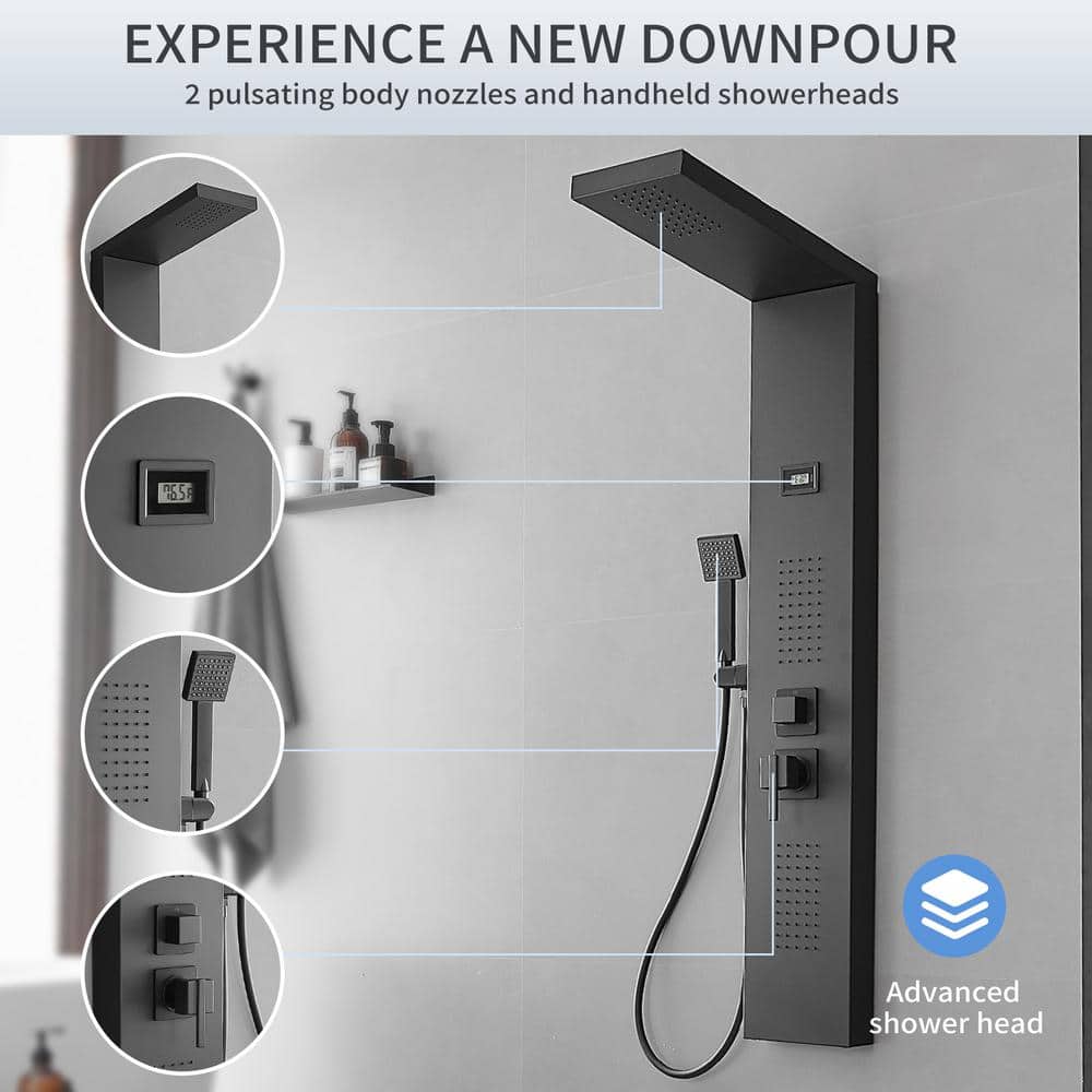 Matte Black 51.57'' Shower Panel with Rainfall Shower Head