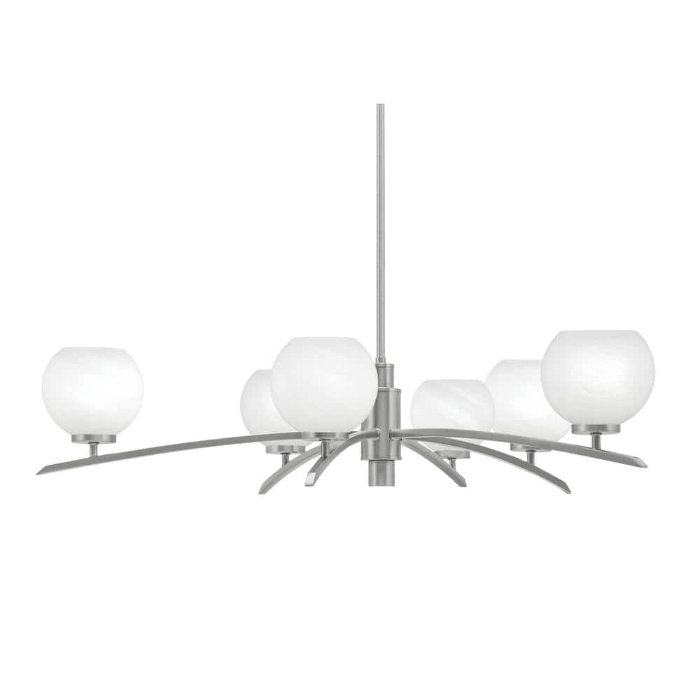 Siena 31.25 in. 6-Light Graphite Chandelier with 5.75 in. Smoke Bubble Glas