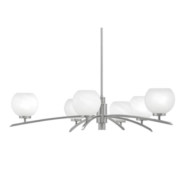 Unbranded Siena 31.25 in. 6-Light Graphite Chandelier with 5.75 in. Smoke Bubble Glass Shades, no bulbs included