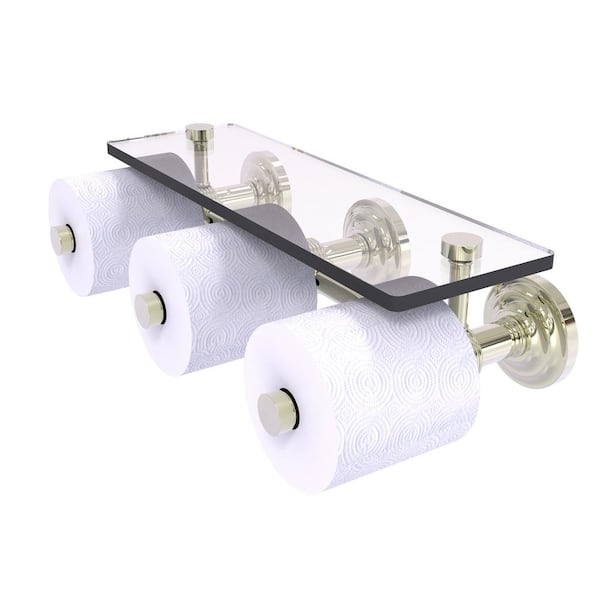Que New Collection Horizontal Reserve 3 Roll Toilet Paper Holder with Glass Shelf in Polished Nickel