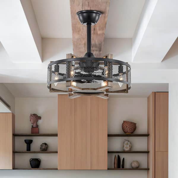 Maxax Heritage 12 in. 6-Light Outdoor Black/Wood Downrod Type Standard Industrial Ceiling Fan Downrod Included