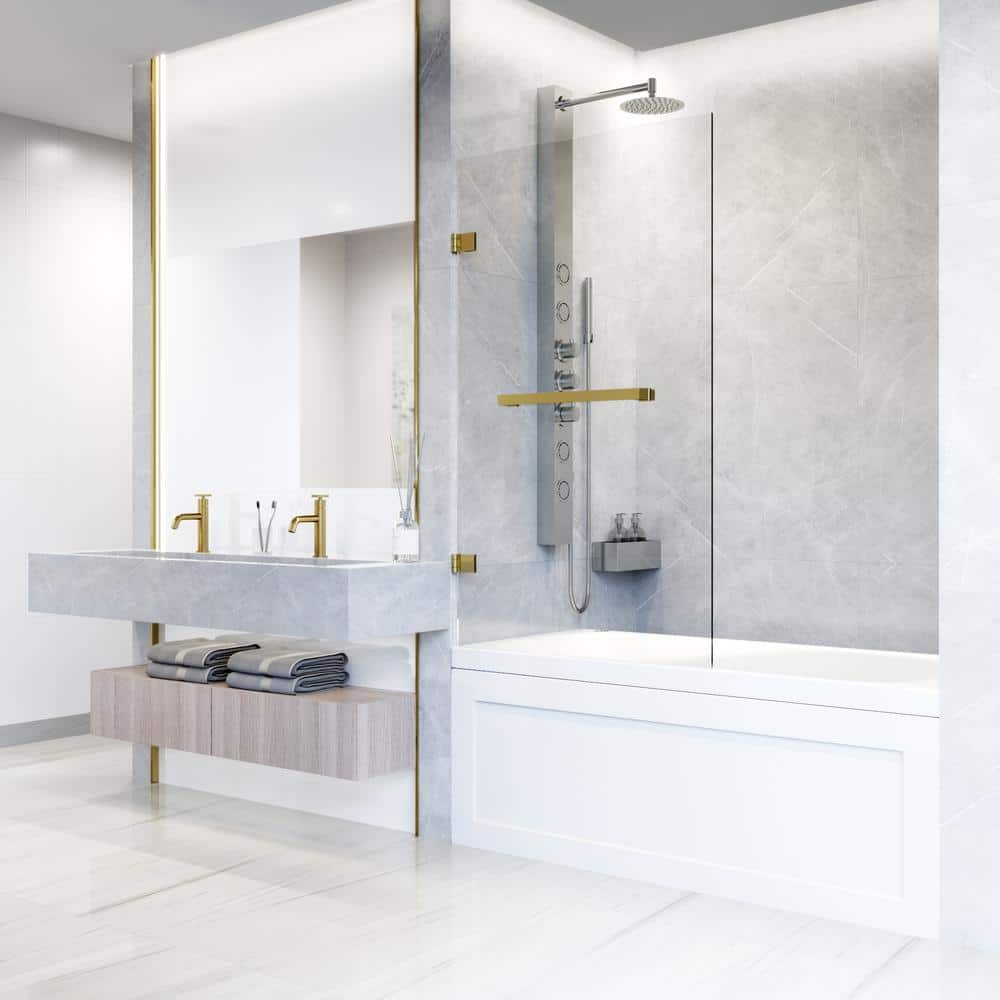 Matte Gold Frameless Hinged Tub Door with Clear Glass
