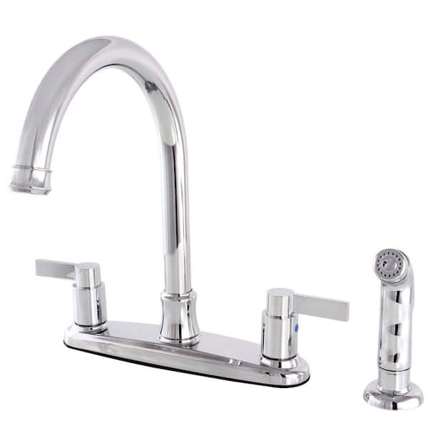 Kingston Brass NuvoFusion 2-Handle Deck Mount Centerset Kitchen Faucets with Side Sprayer in Polished Chrome